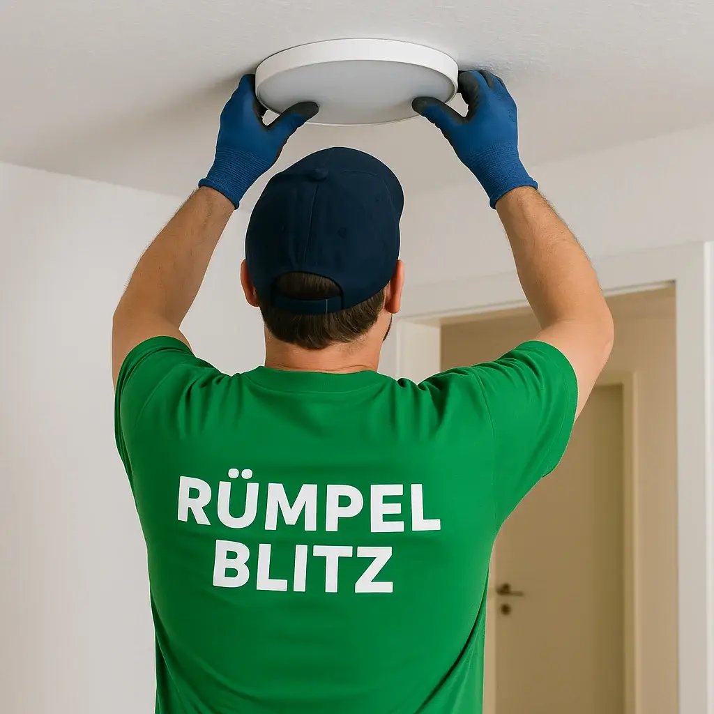 Rümpel Blitz Mitarbeiter montiert eine Deckenlampe nach erfolgreicher Haushaltsauflösung