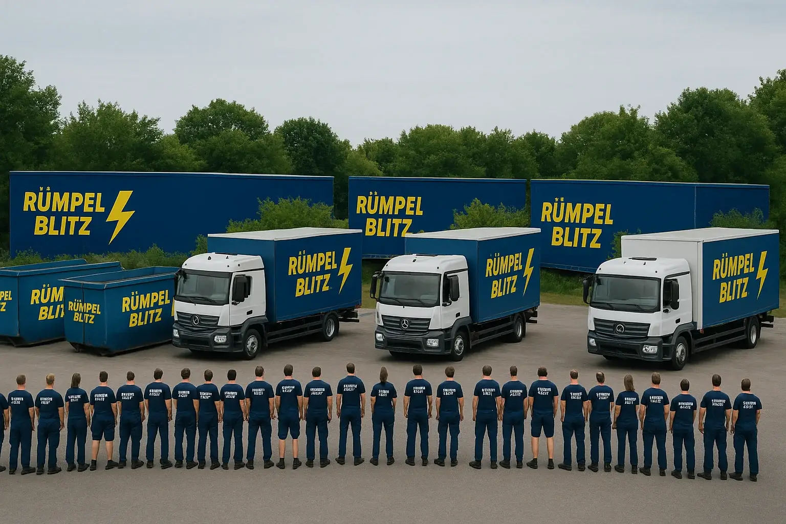 Rümpel Blitz – Team und LKWs bei der Entrümpelung